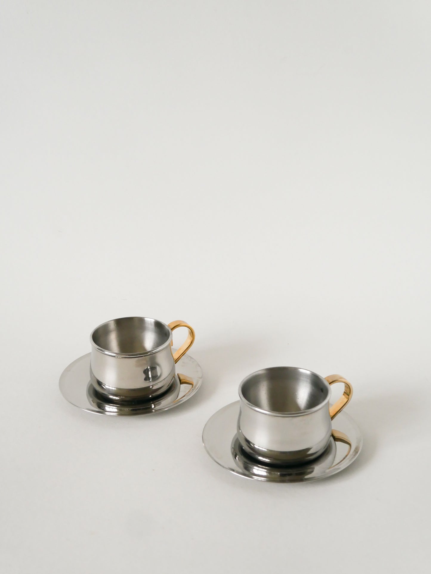 Duo de tasses à expresso en inox double parois Made in Italy, Design 1970