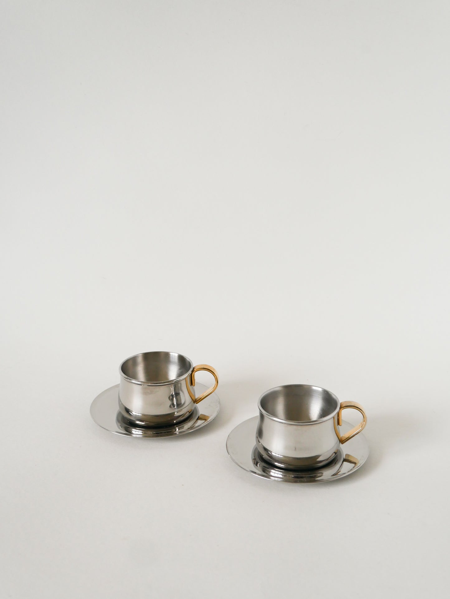 Duo de tasses à expresso en inox double parois Made in Italy, Design 1970