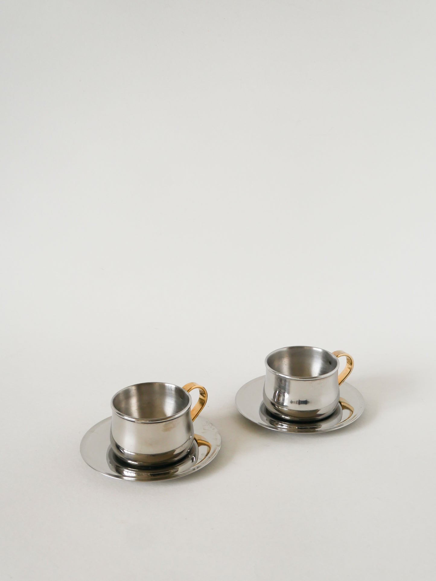 Duo de tasses à expresso en inox double parois Made in Italy, Design 1970