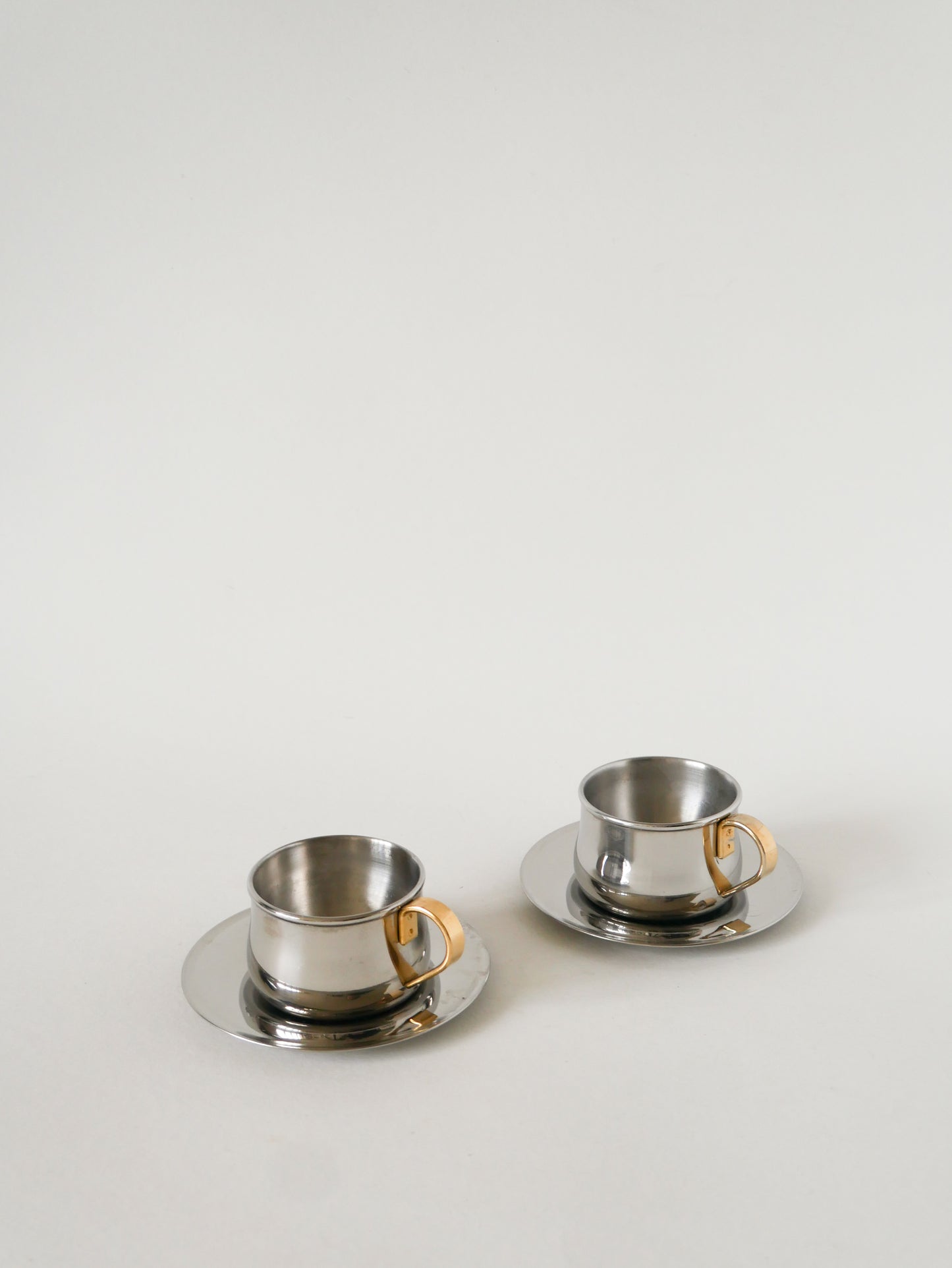 Duo de tasses à expresso en inox double parois Made in Italy, Design 1970
