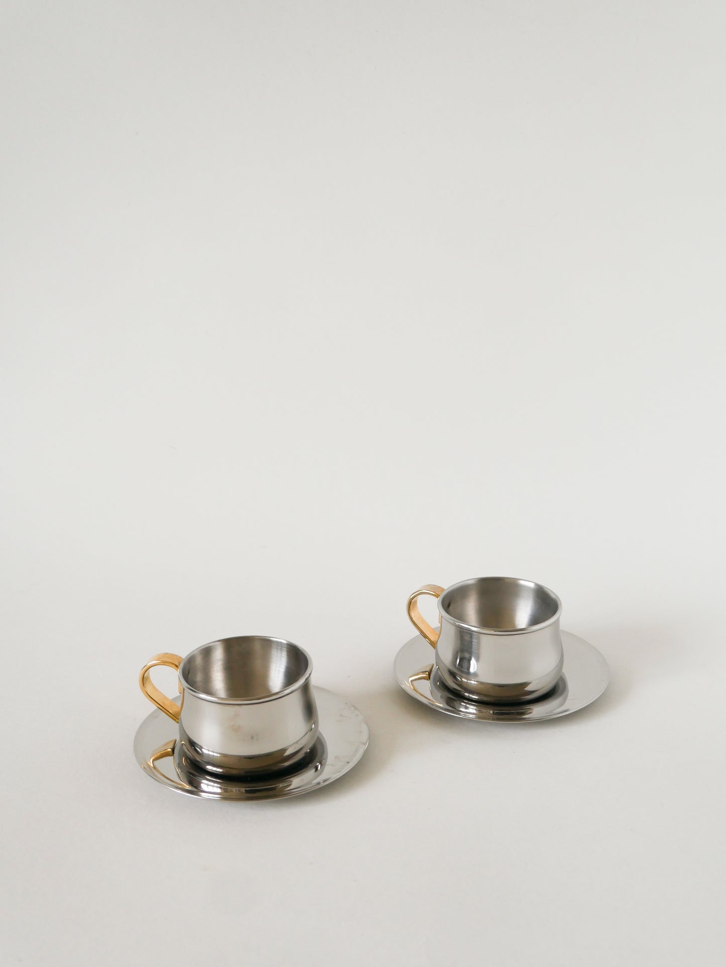 Duo de tasses à expresso en inox double parois Made in Italy, Design 1970