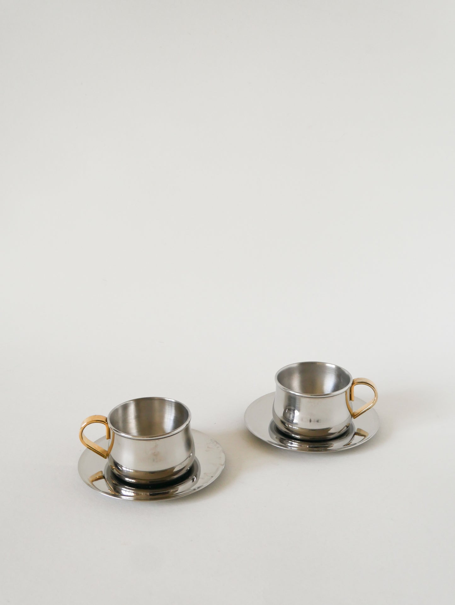 Duo de tasses à expresso en inox double parois Made in Italy, Design 1970