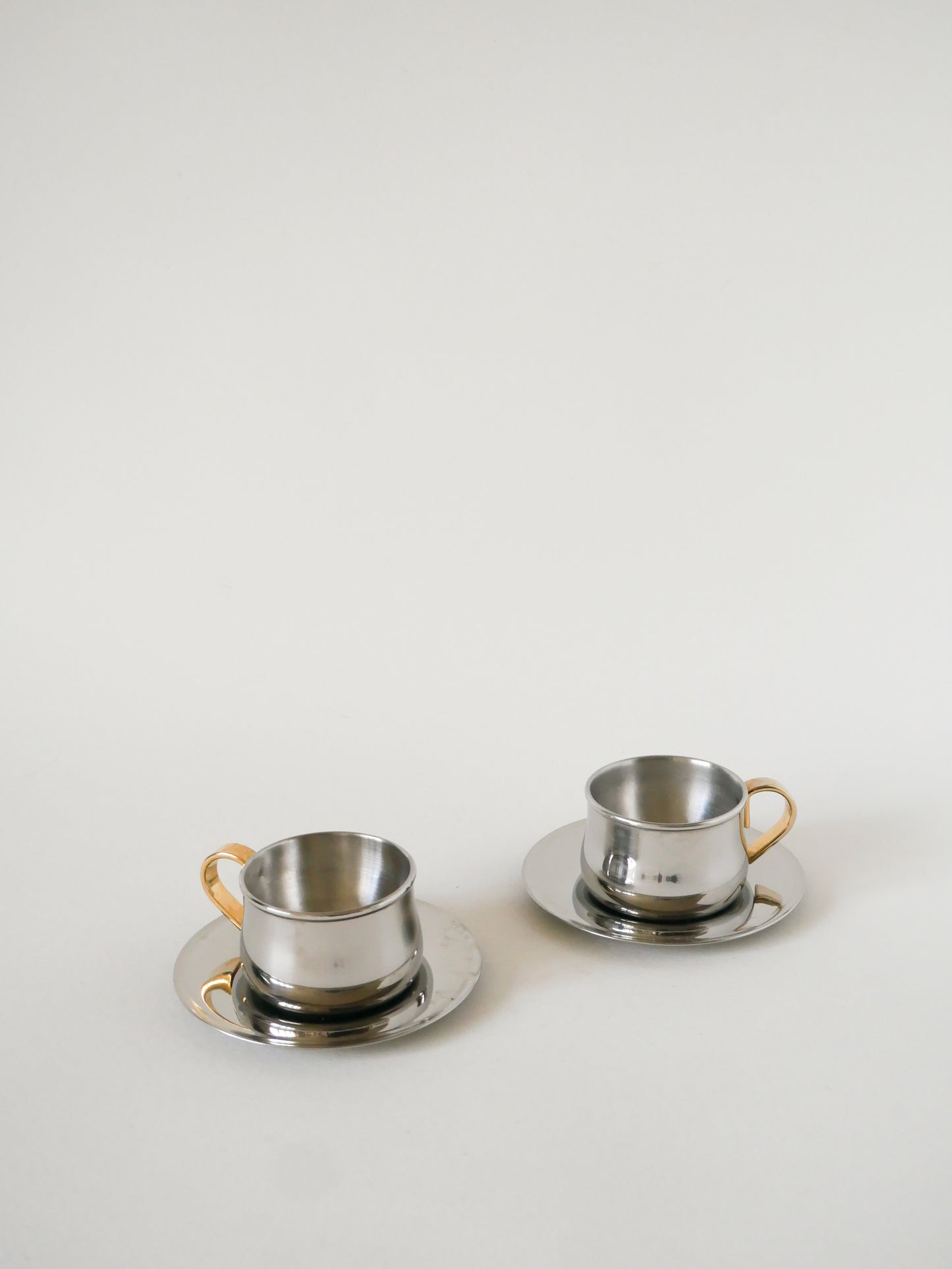 Duo de tasses à expresso en inox double parois Made in Italy, Design 1970