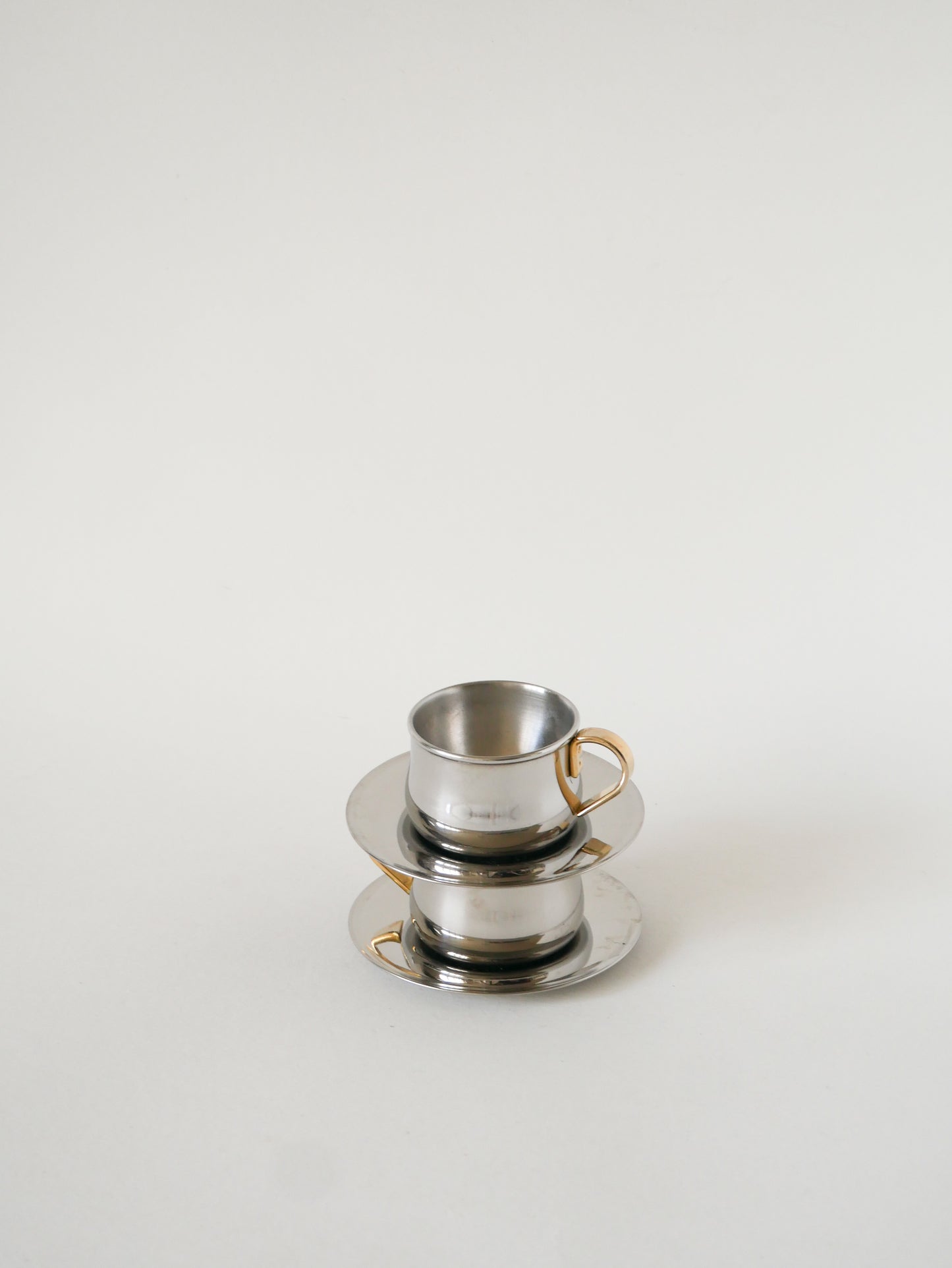 Duo de tasses à expresso en inox double parois Made in Italy, Design 1970