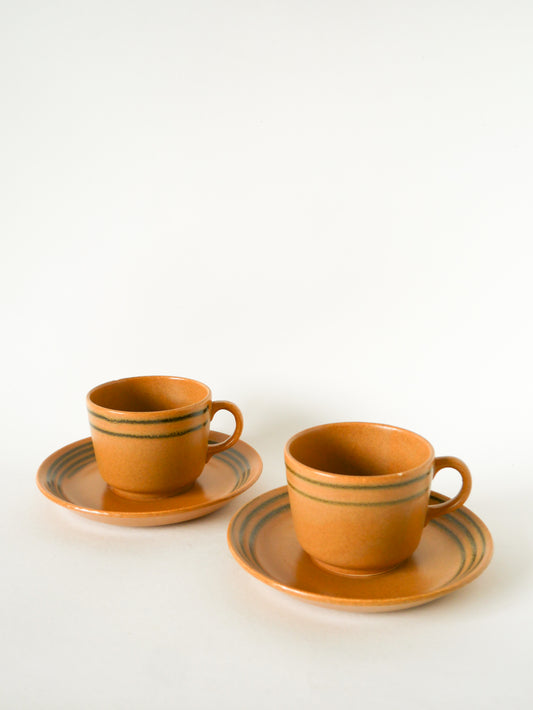 Paire de déjeuners en grès, Beige et Vert, Digoin Sarreguemines, 1970