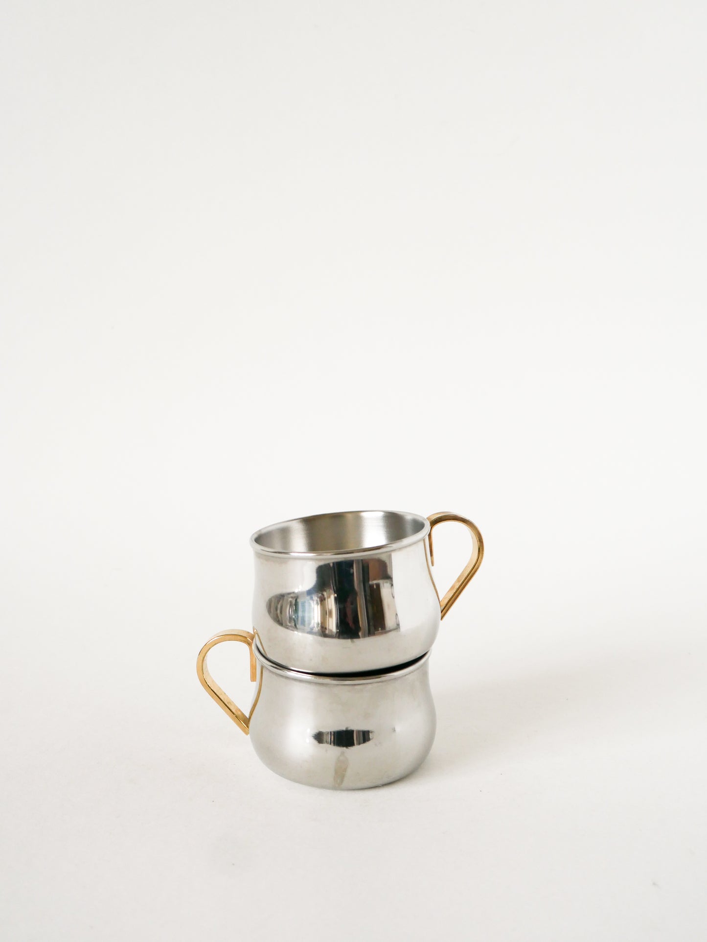 Duo de tasses à expresso en inox double parois Made in Italy, Design, 1970