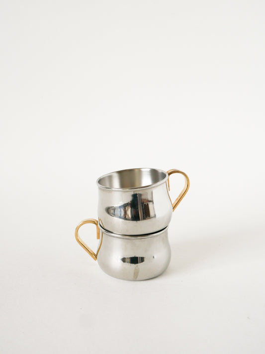Duo de tasses à expresso en inox double parois Made in Italy, Design, 1970