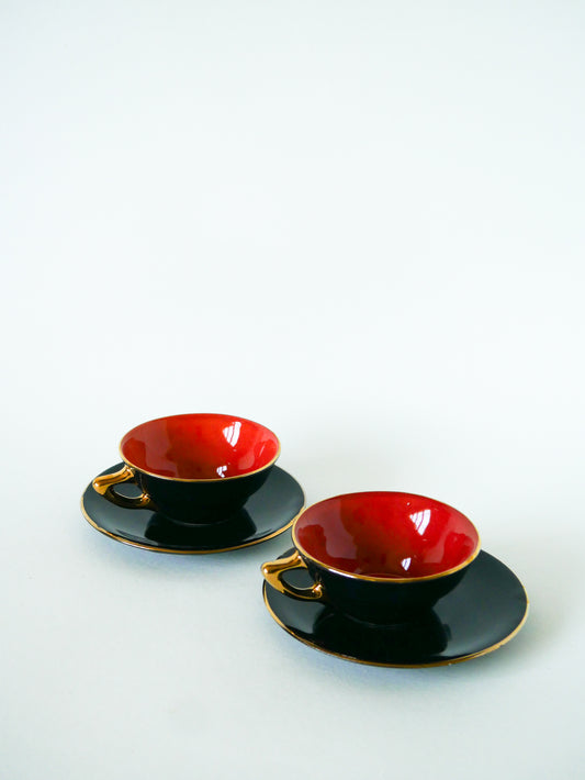 Paire de tasses à café, Noir et Rouge, Made in France, 1970