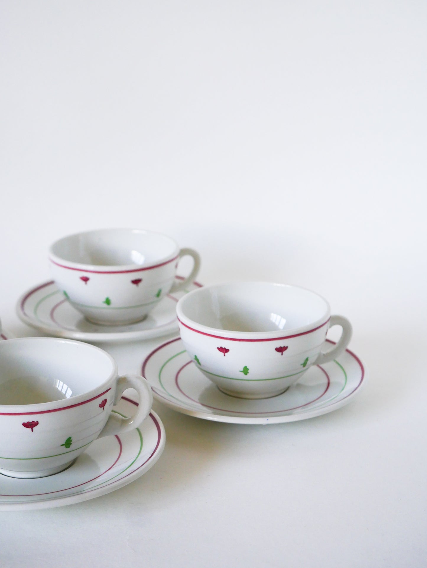Lot de 4 tasses à café Luneville, Rose & Vert, 1950