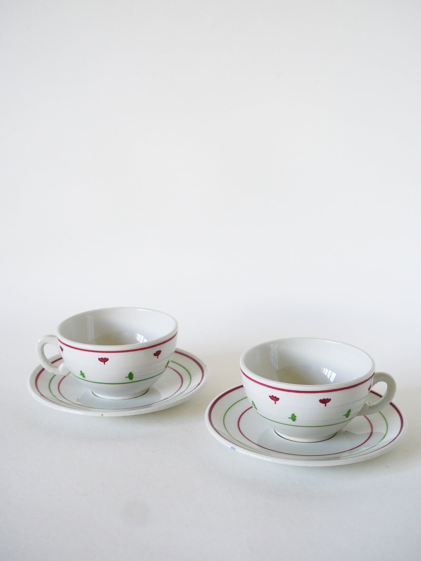Lot de 4 tasses à café Luneville, Rose & Vert, 1950