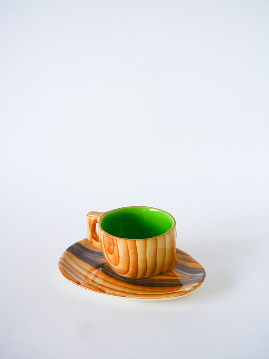 Déjeuner en céramique effet bois, Beige & Vert Pomme, Vallauris par Granjean Jourdan, 1960