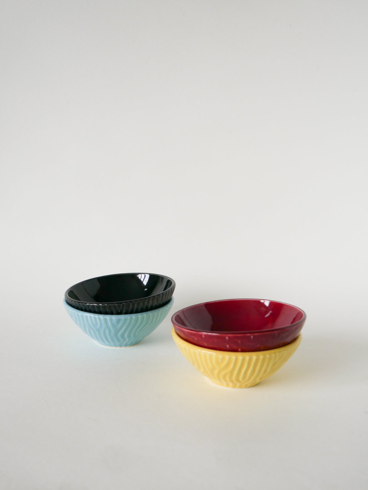 Ensemble de 4 petits bols en céramique, Effet Bambou, Sarreguemines, 1960