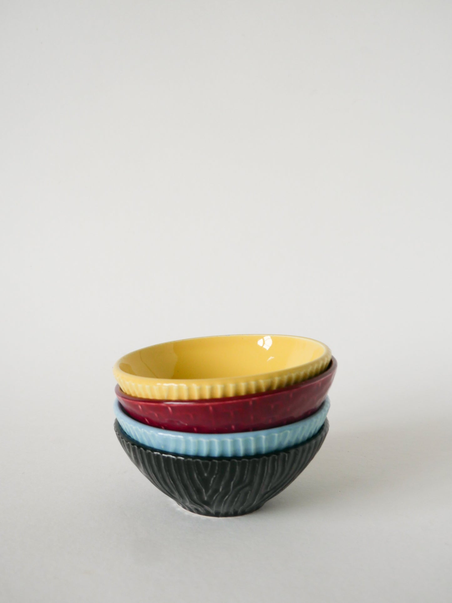 Ensemble de 4 petits bols en céramique, Effet Bambou, Sarreguemines, 1960