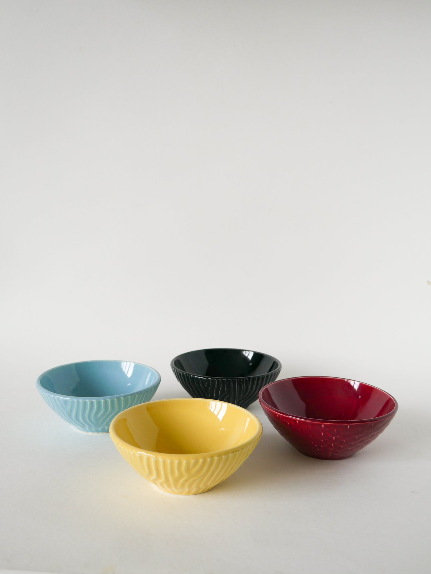 Ensemble de 4 petits bols en céramique, Effet Bambou, Sarreguemines, 1960
