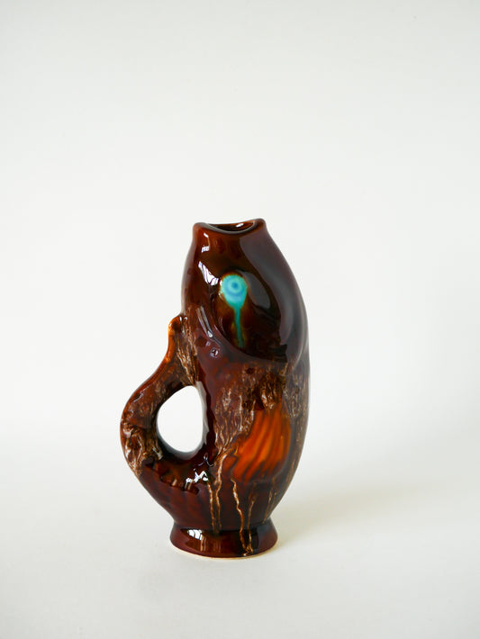 Pichet en céramique, modèle poisson, Marron & Bleu, 1970