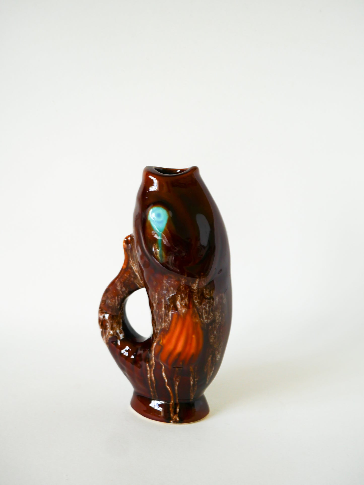 Pichet en céramique, modèle poisson, Marron & Bleu, 1970