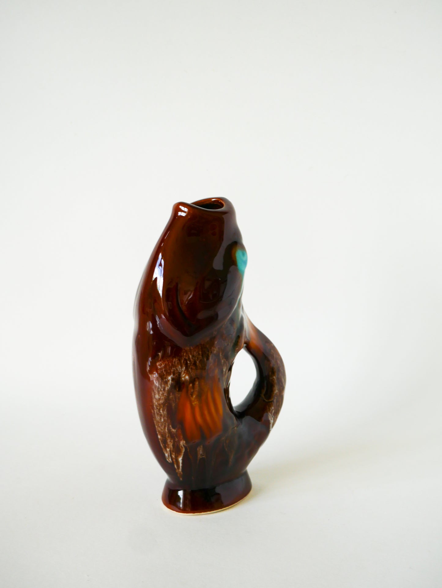 Pichet en céramique, modèle poisson, Marron & Bleu, 1970