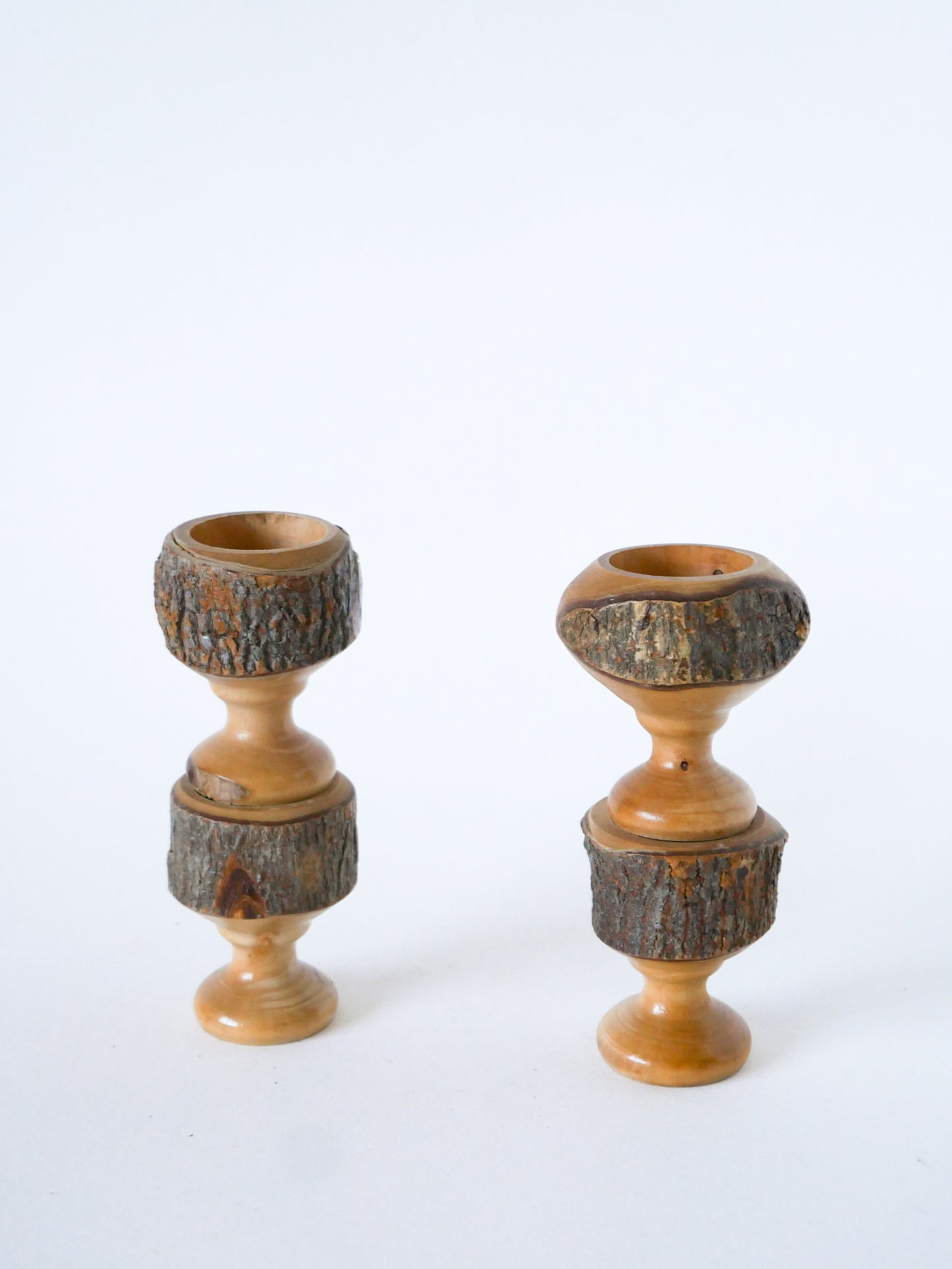 Ensemble de 4 coquetiers en bois, Brutaliste, 1970
