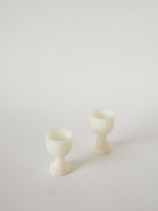 Paire de coquetiers en Albâtre, Ecru, 1970