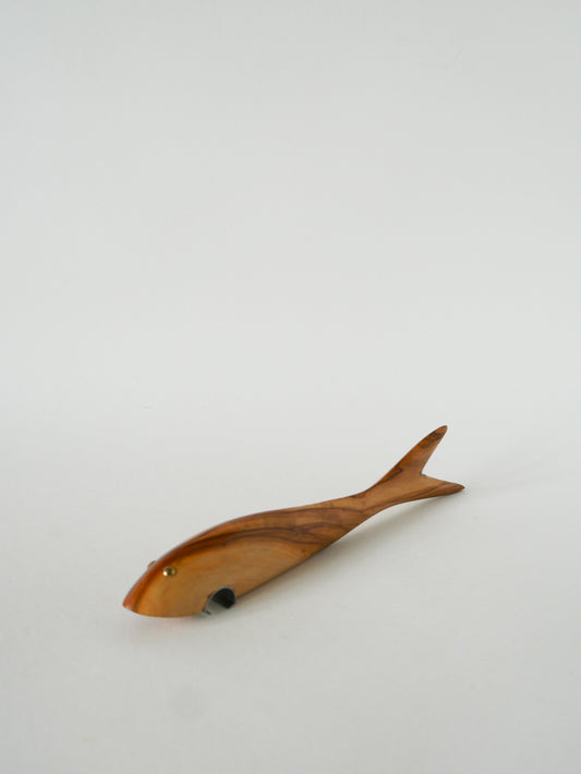 Décapsuleur en forme de poisson, bois d'olivier, 1960