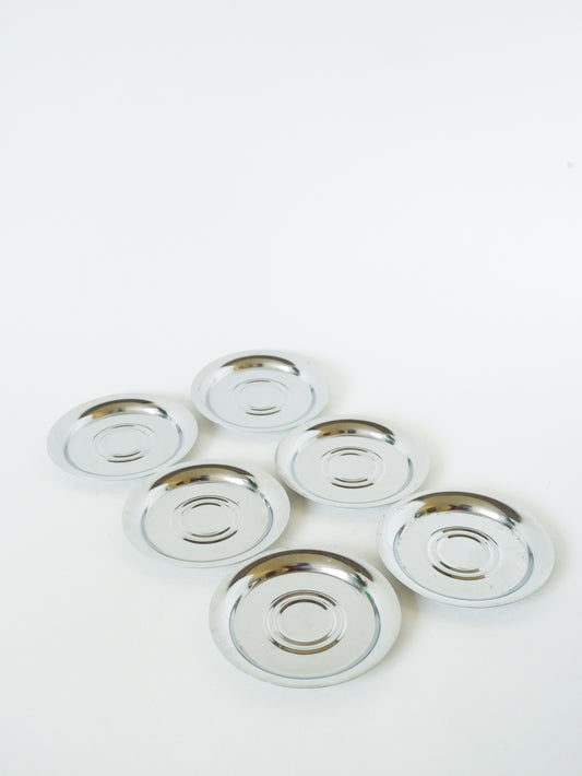 Ensemble de 6 dessous de verre en métal chromé, Design, 1970