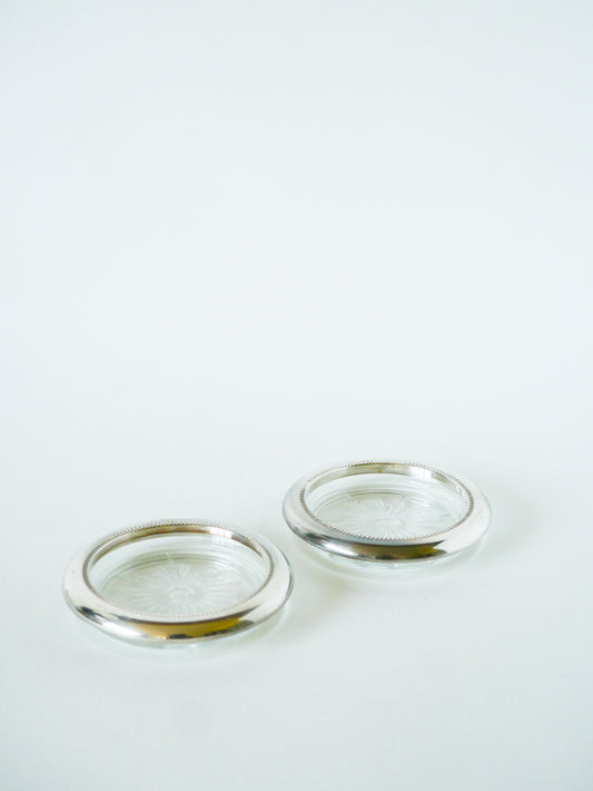 Paire de dessous de bouteille, en verre & chrome, 1950