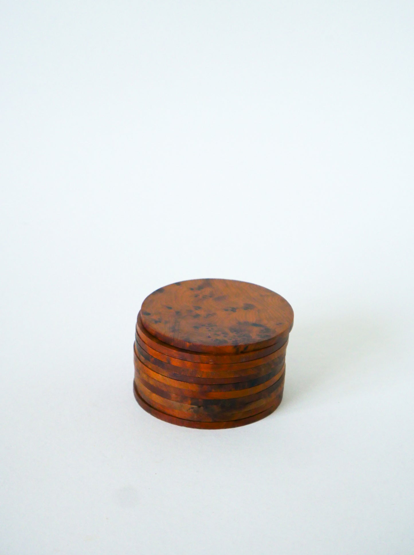 Ensemble de 11 dessous de verre en bois de Tuya, effet loupe d'orme, 1970