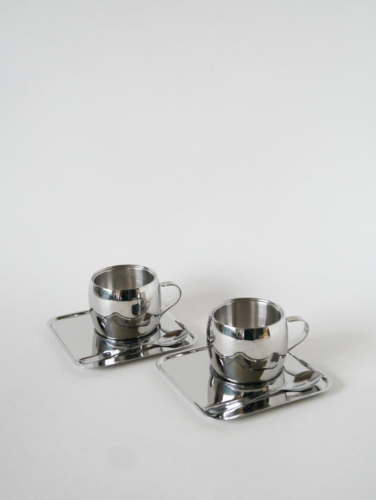 Paire de tasses à café en inox, Made in Brazil, Design, 1980