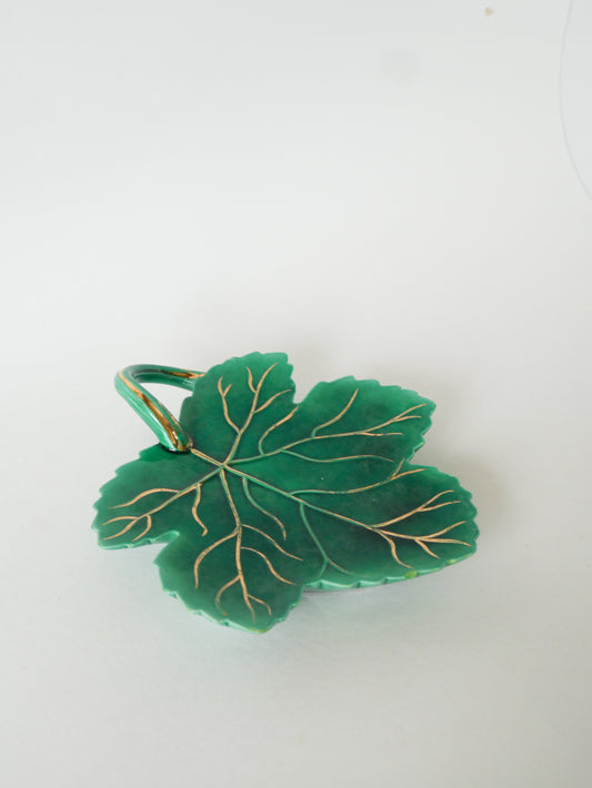Dessous de plat en céramique, modèle Feuille, Vert & Doré, 1970