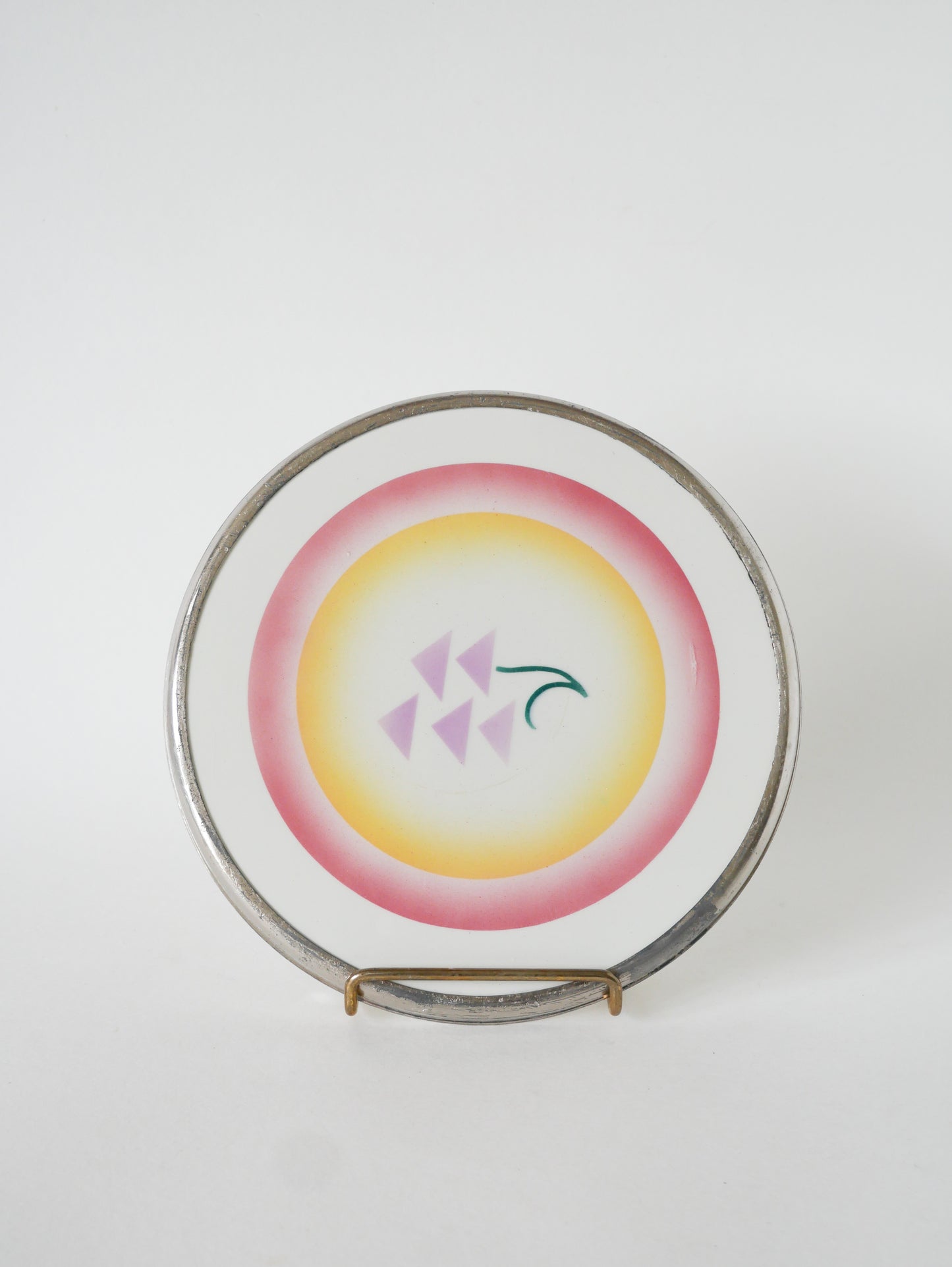 Dessous de plat en céramique et métal argenté, à motifs colorés, Art Déco, 1930