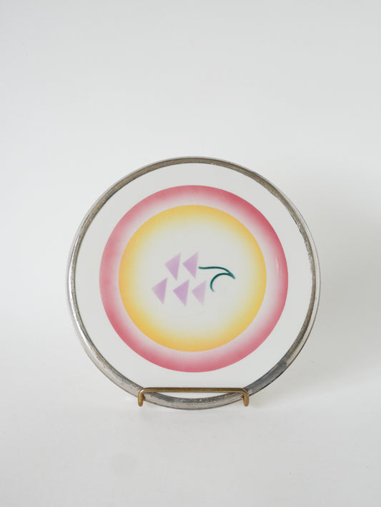 Dessous de plat en céramique et métal argenté, à motifs colorés, Art Déco, 1930
