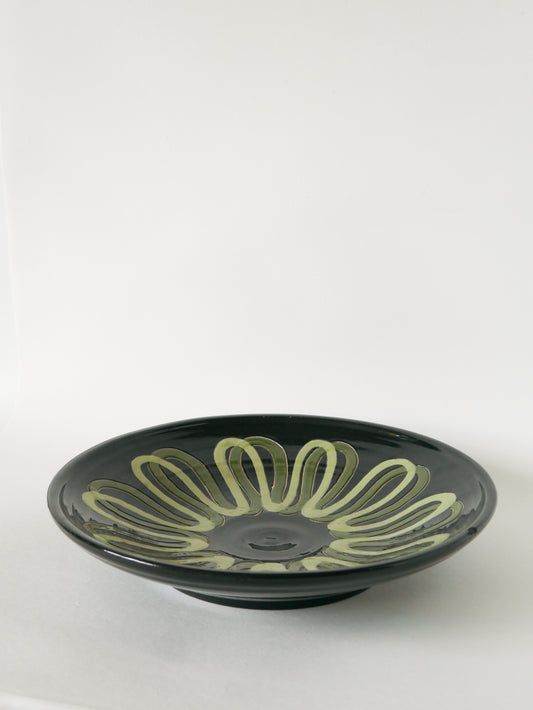 Grande coupe en céramique, motifs abstraits, Noir & Jaune, Made in Belgium, 1960 - 30 X 5 cm