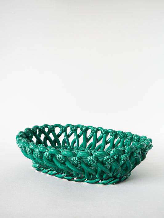 Coupe en céramique / barbotine tressée, Vert, 1960