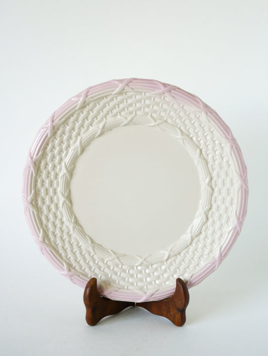 Plat en barbotine Lunéville effet tressé, Rose & Blanc, 1970