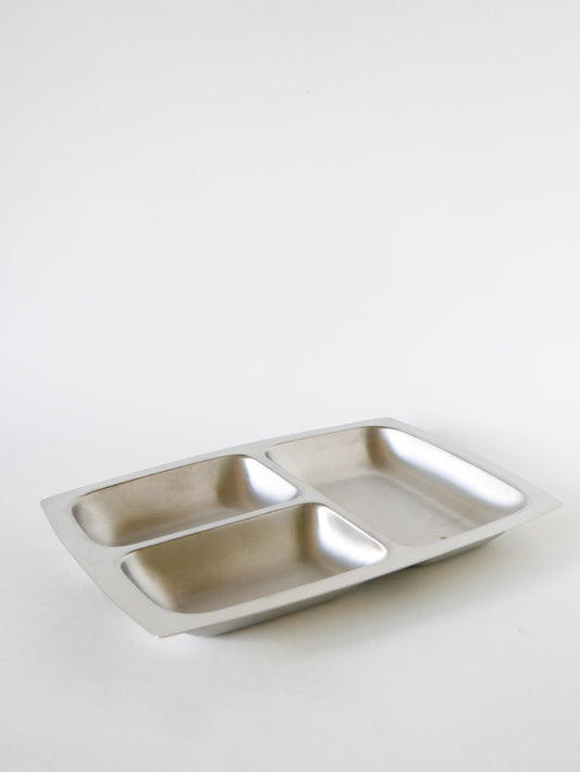 Plat à compartiments en inox, rectangulaire, Design, 1970 - 30.5 X 21 cm