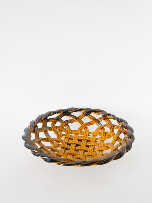 Grande coupe en céramique tressée, Jaune & Marron, 1950