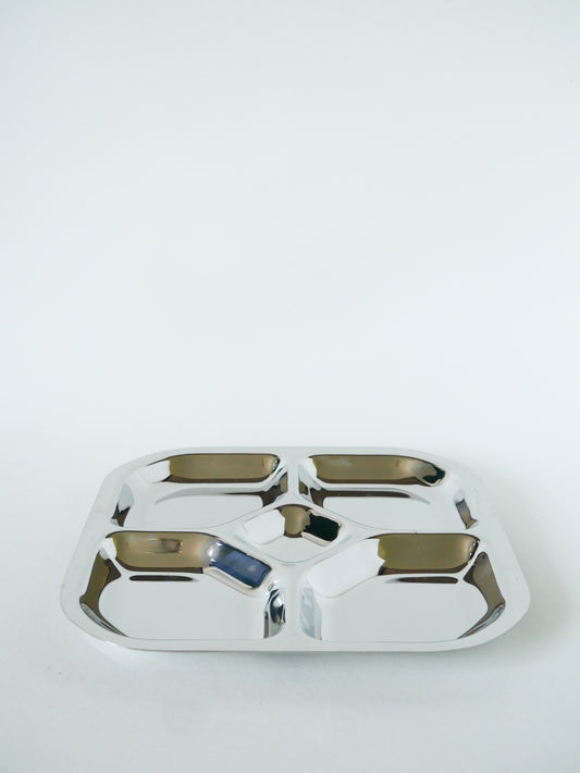 Présentoir à compartiments en inox, Carré, Design, 1970