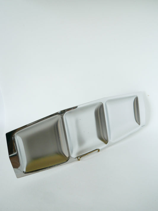 Grand plat à compartiments en inox, Rectangulaire, Design, 1970 - 41 X 19 cm