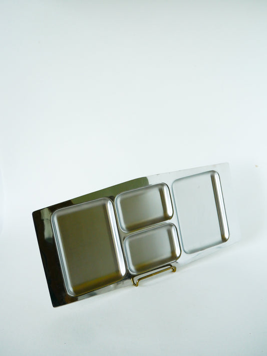 Grand plat à compartiments en inox, Rectangulaire, Design, 1970 - 54 X 19 cm