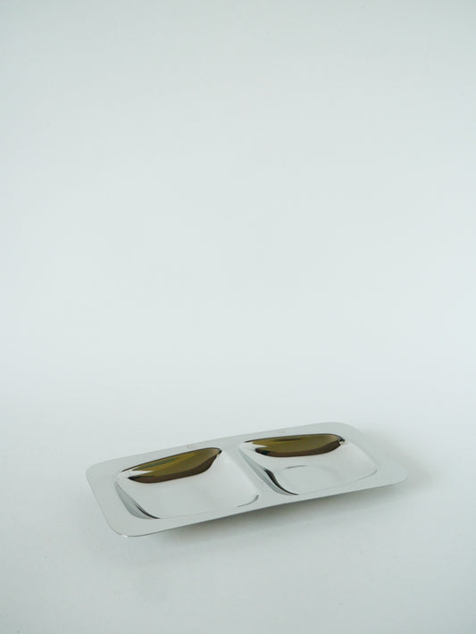 Petit plat à compartiments en inox, Rectangulaire, Design, 1970 - 21 X 12 cm