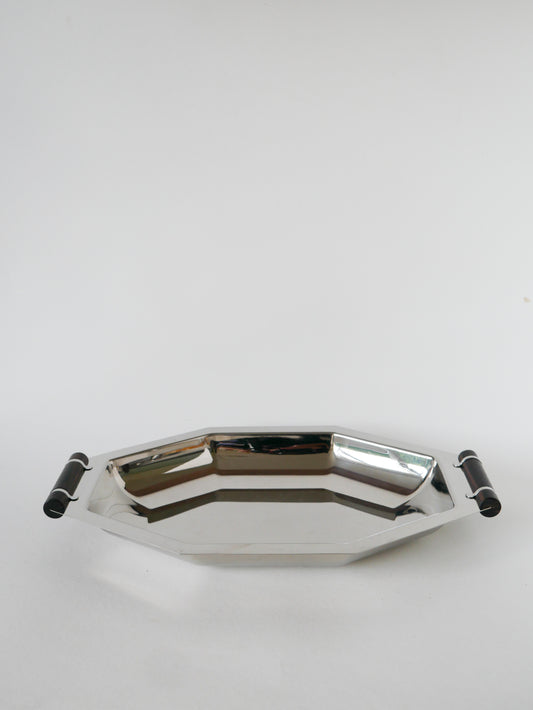 Plateau octogonal en inox et poignées en ébène, Art Déco, 1930