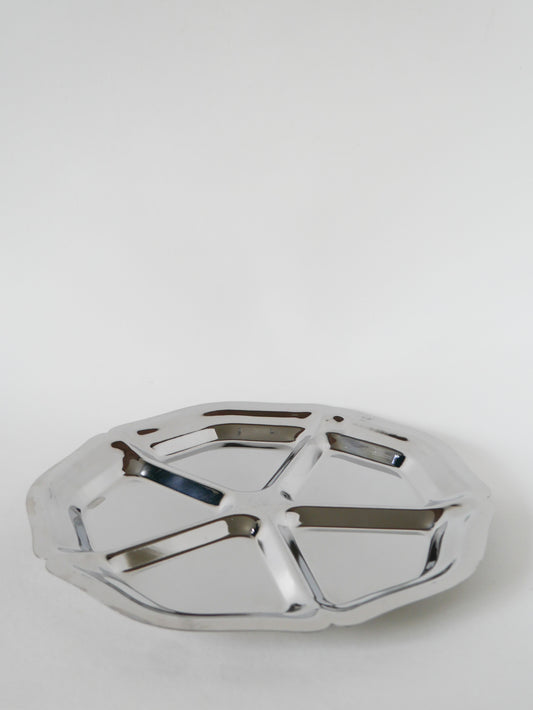 Plat à compartiments en inox, forme fleurs, 1970 - 33 cm