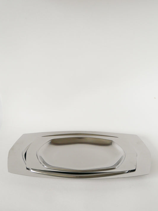 Duo de plats en inox hexagonaux, Design, 1970