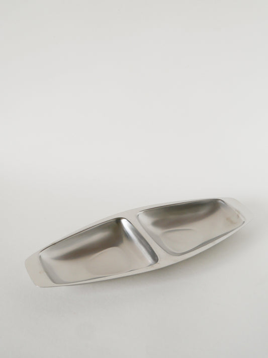 Plat à double compartiments en inox, Alessi, Design, 1980 - 36 X 14 cm