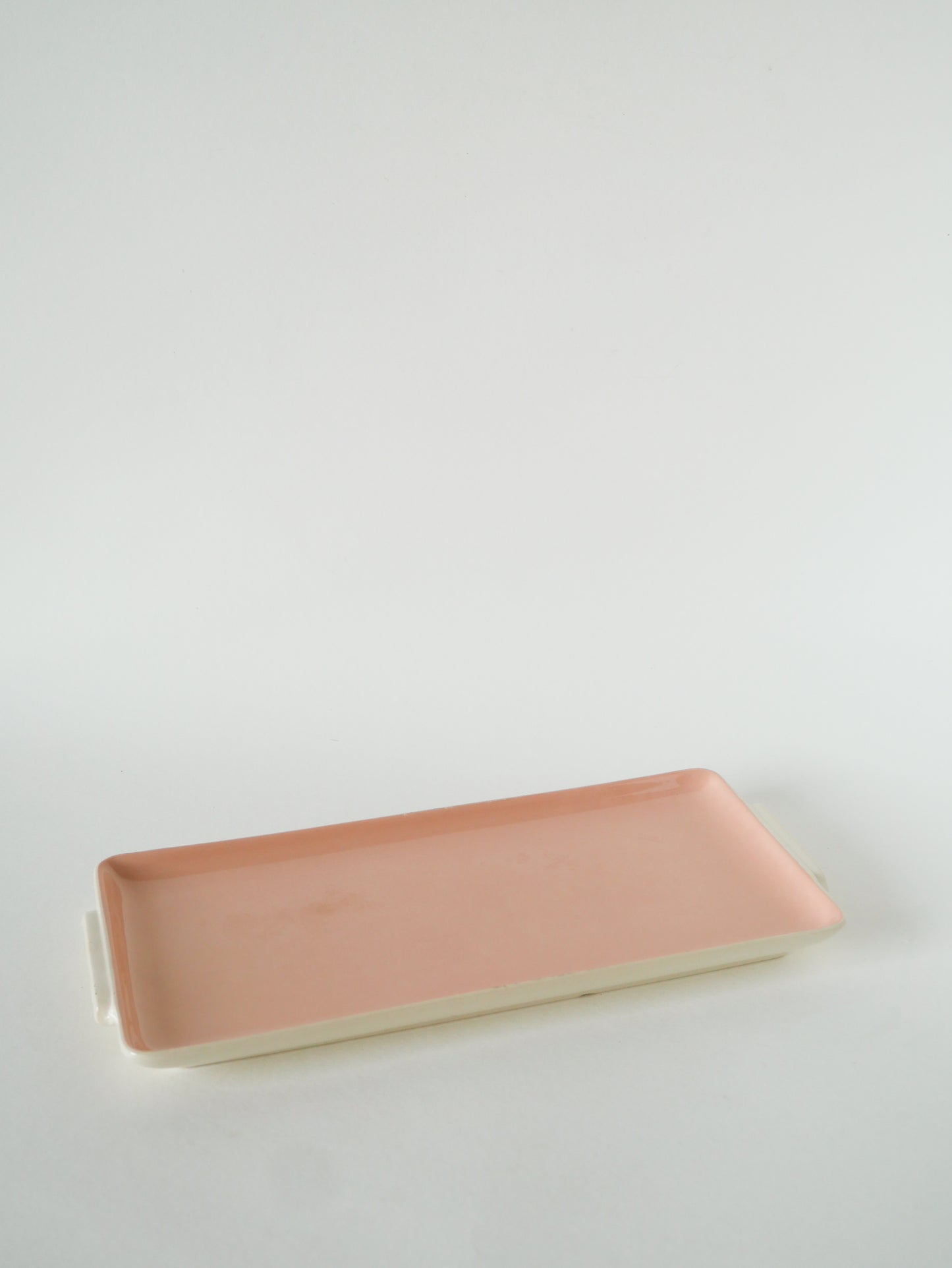 Plat à cake en faïence, Rose Poudré, 1950