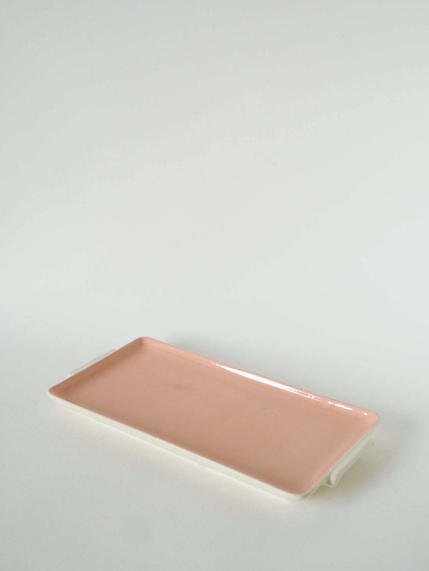 Plat à cake en faïence, Rose Poudré, 1950