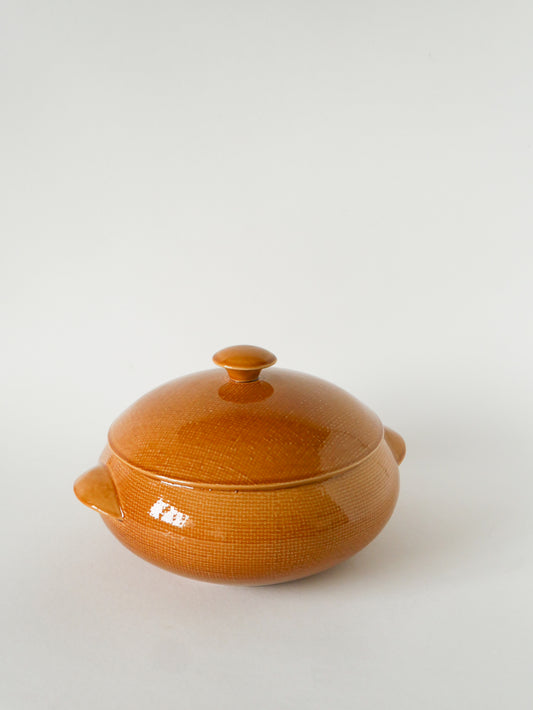 Soupière ovale, effet tissé, Jaune Moutarde, Salins, 1950