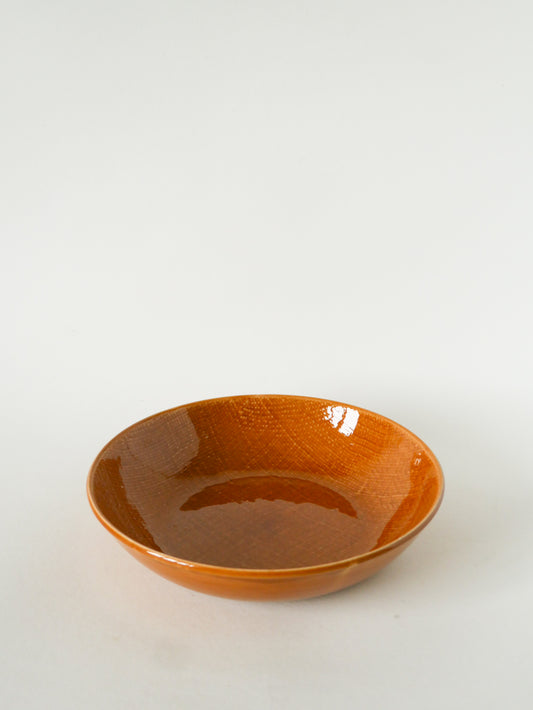 Plat rond creux, effet tissé, Jaune Moutarde, Salins, 1950