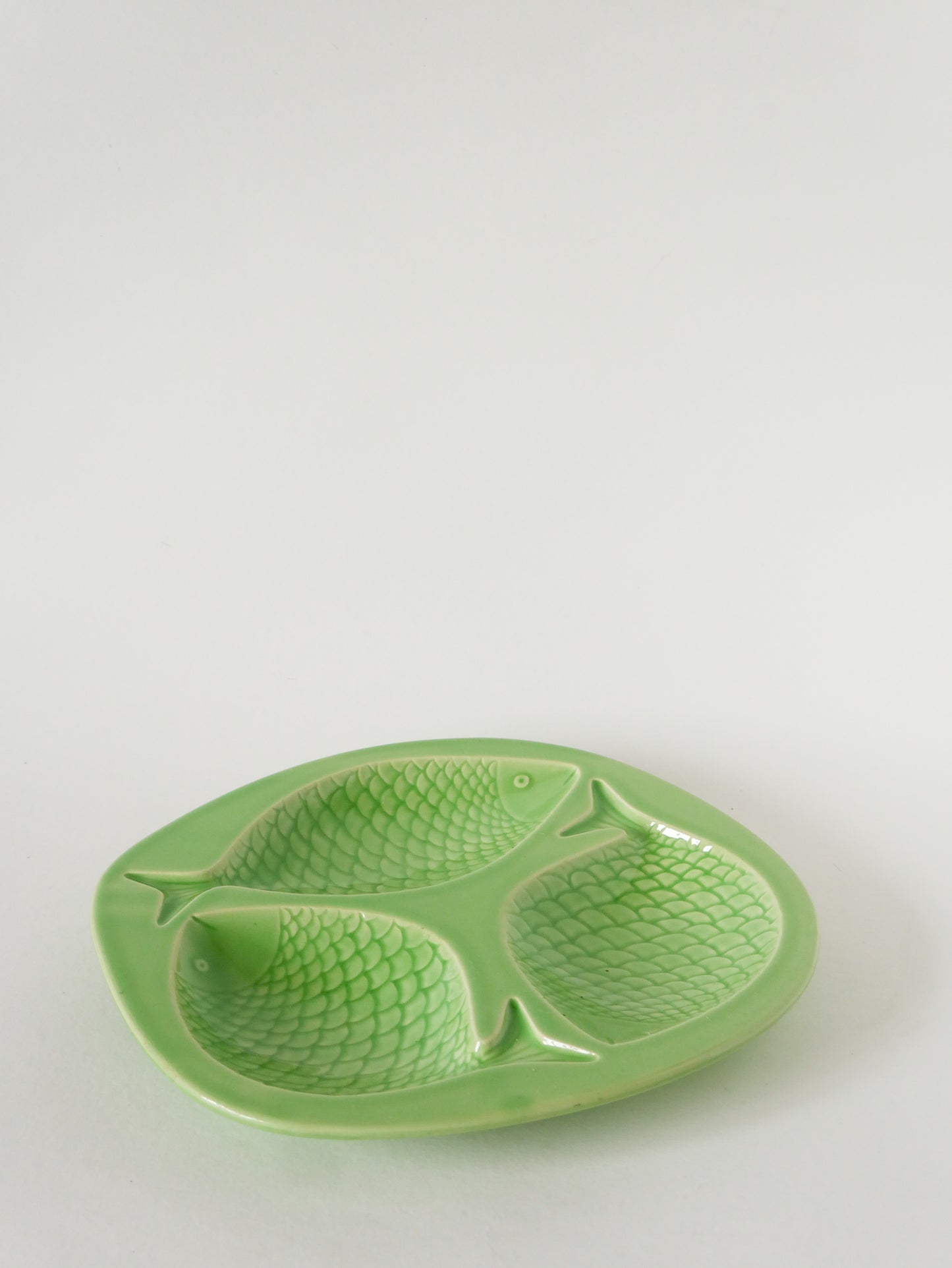 Grand plat à compartiments, modèle Poisson, Vert Pomme, 1960