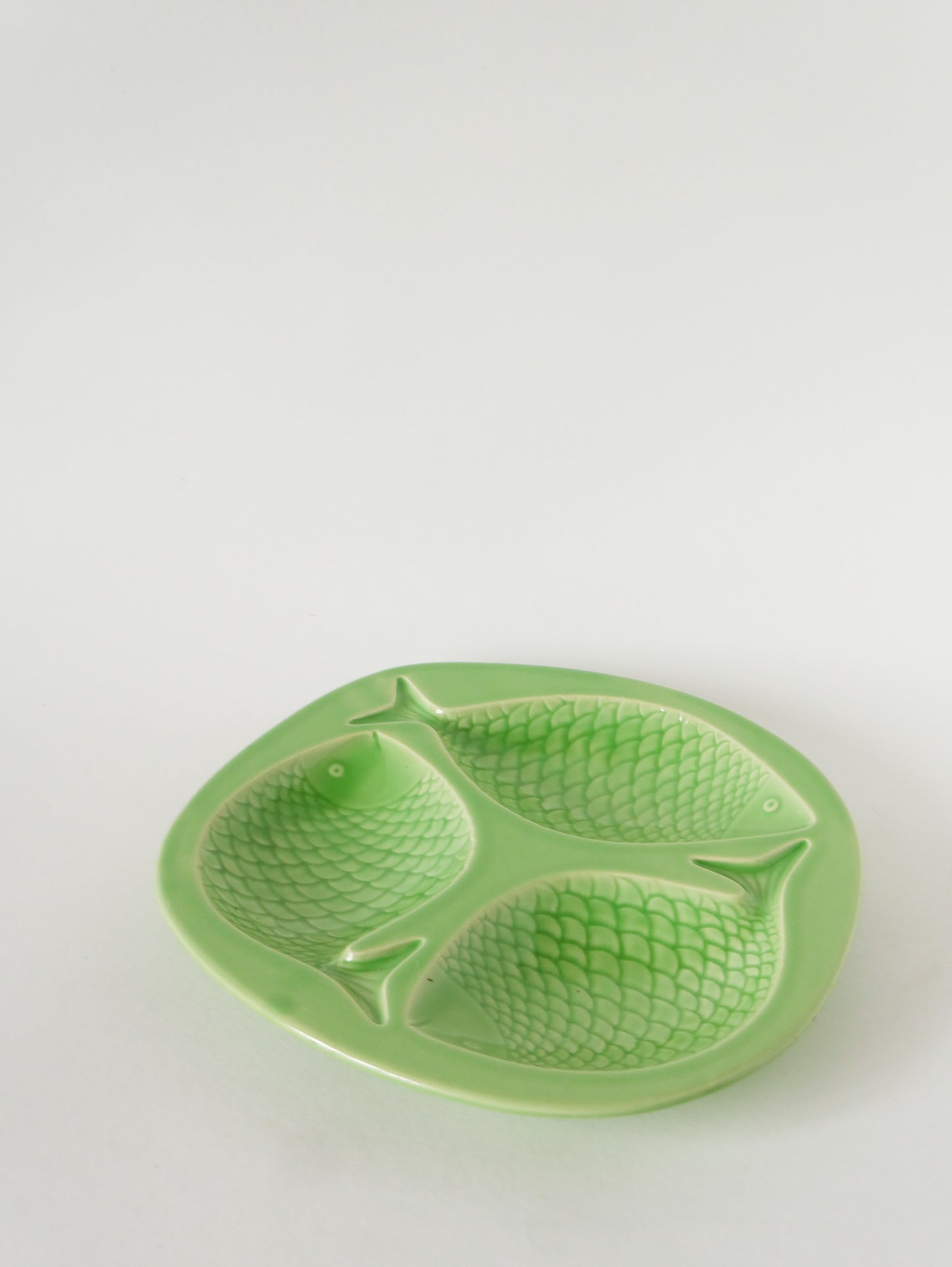 Grand plat à compartiments, modèle Poisson, Vert Pomme, 1960